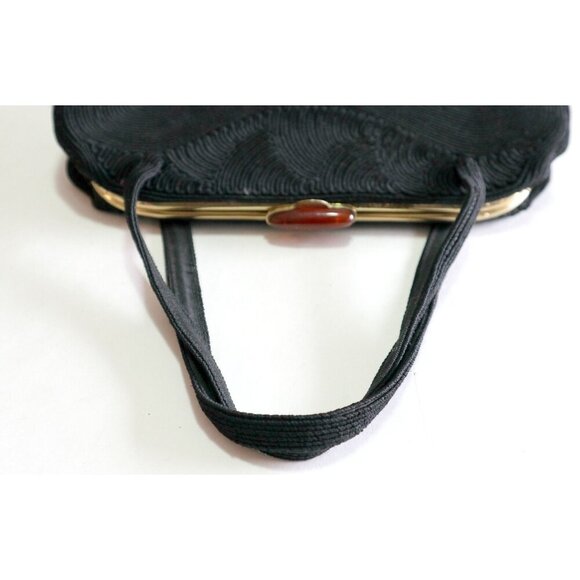 Vintage Black Cloth Purse & Leather Change Purse Spiral Cording 1940's - Picture 7 of 7